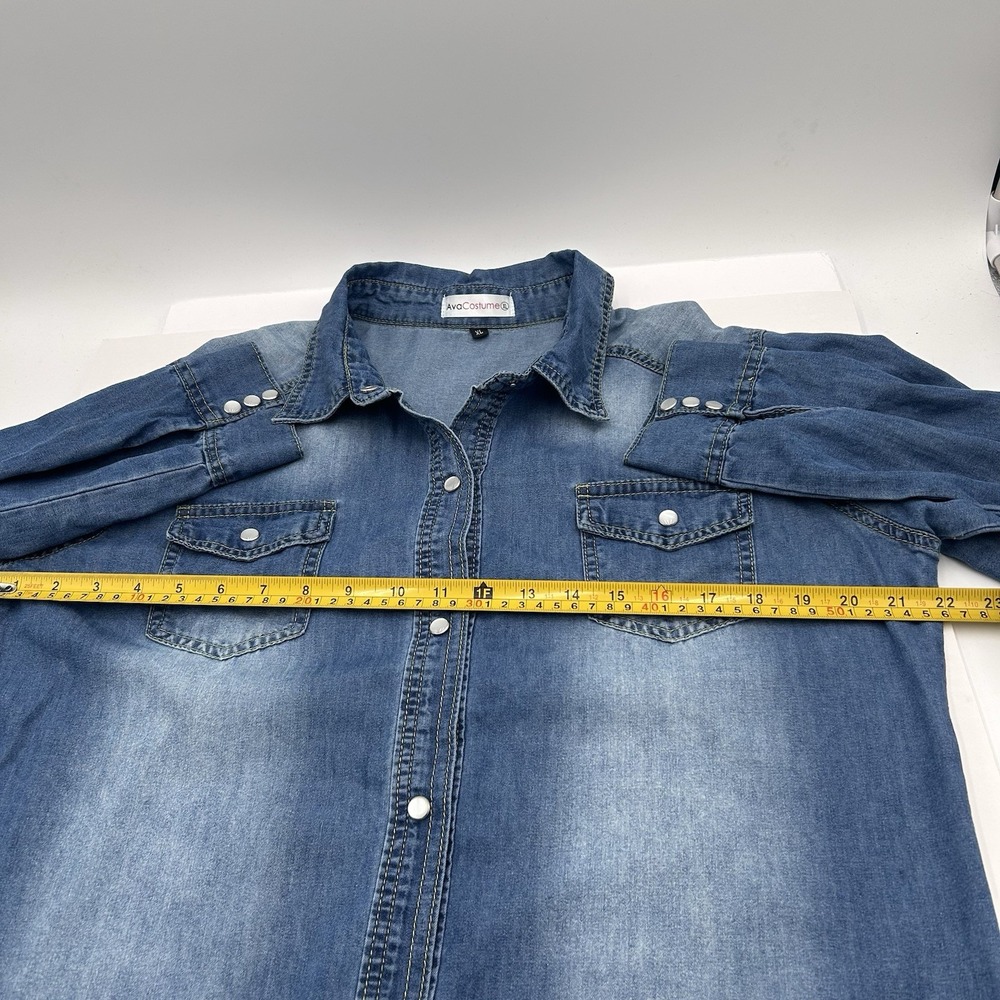 AVA COSTUME Women's X-Large Dark Blue Denim Long Sleeve Double Pockets Shirt - Picture 5 of 11